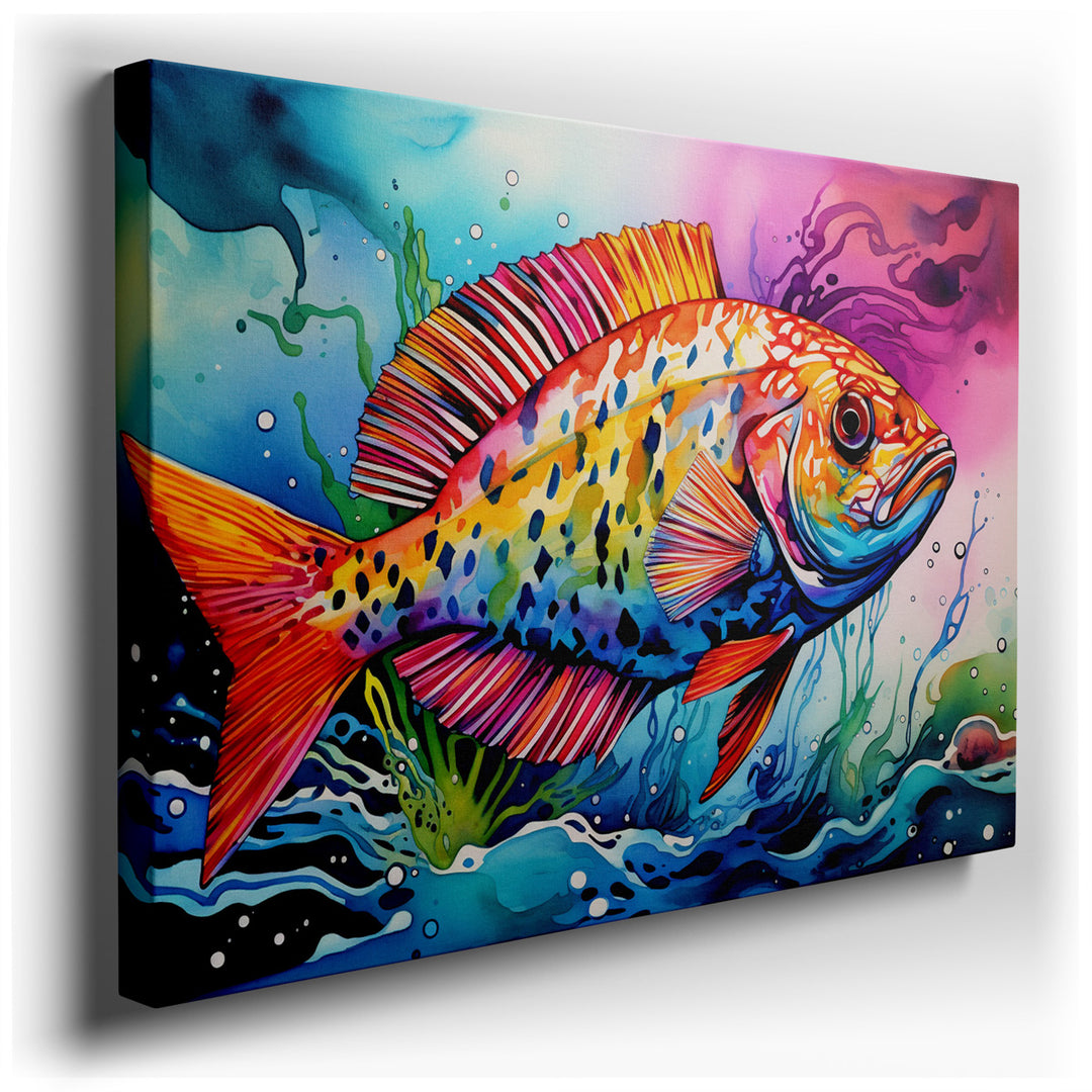 canvas print on wrapped canvas for wall decor – This exquisite wall art is a mesmerizing portrayal of aquatic life, featuring a beautifully detailed fish as the centerp...