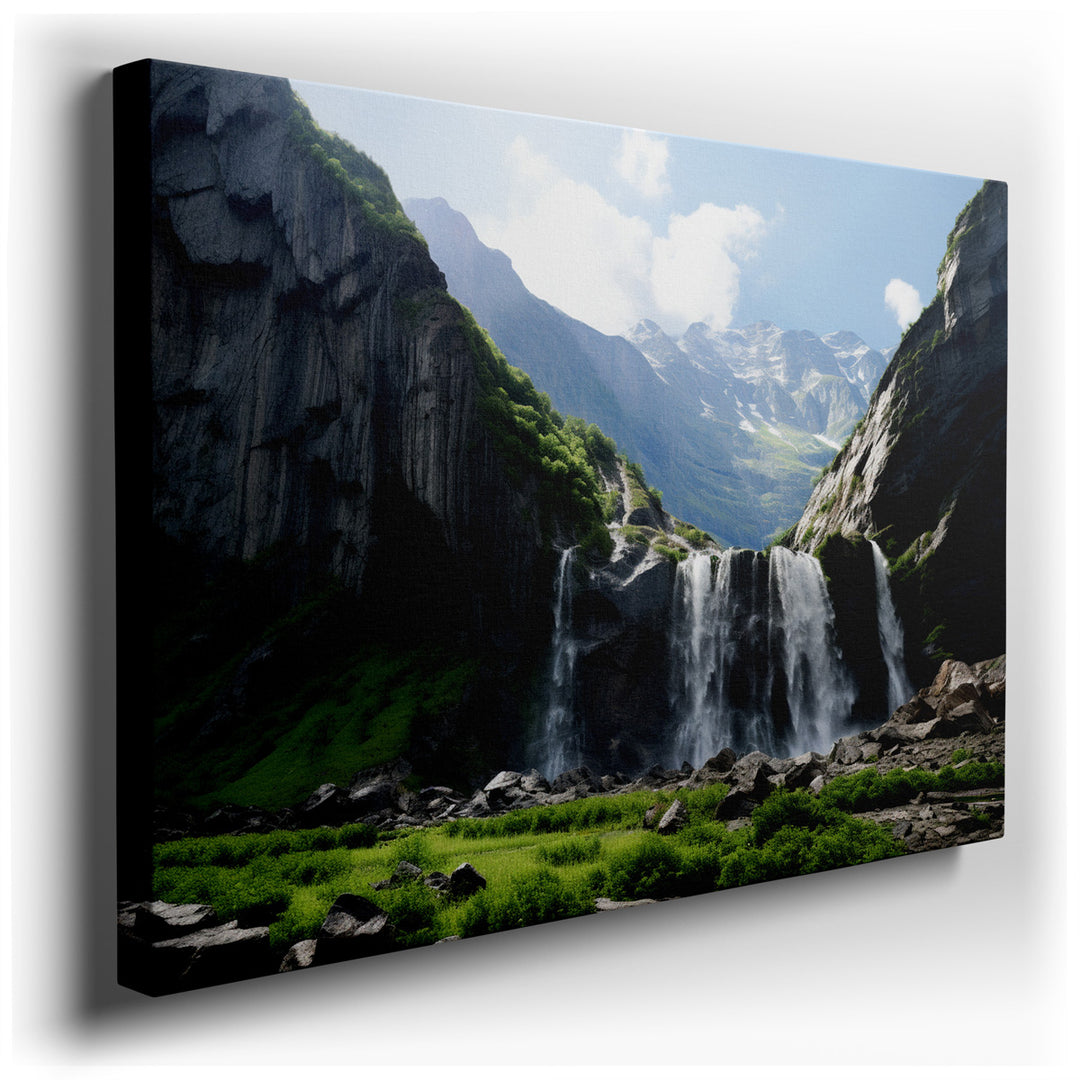canvas print on wrapped canvas for wall decor – Imagine a wall art that captures the essence of nature's grandeur, where a breathtaking waterfall cascades majestically...