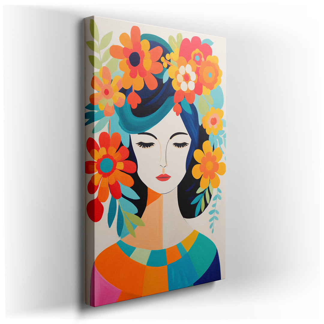 canvas print on wrapped canvas for wall decor – This enchanting wall art captures the essence of whimsy and the celebration of feminine beauty through a stylized portra...