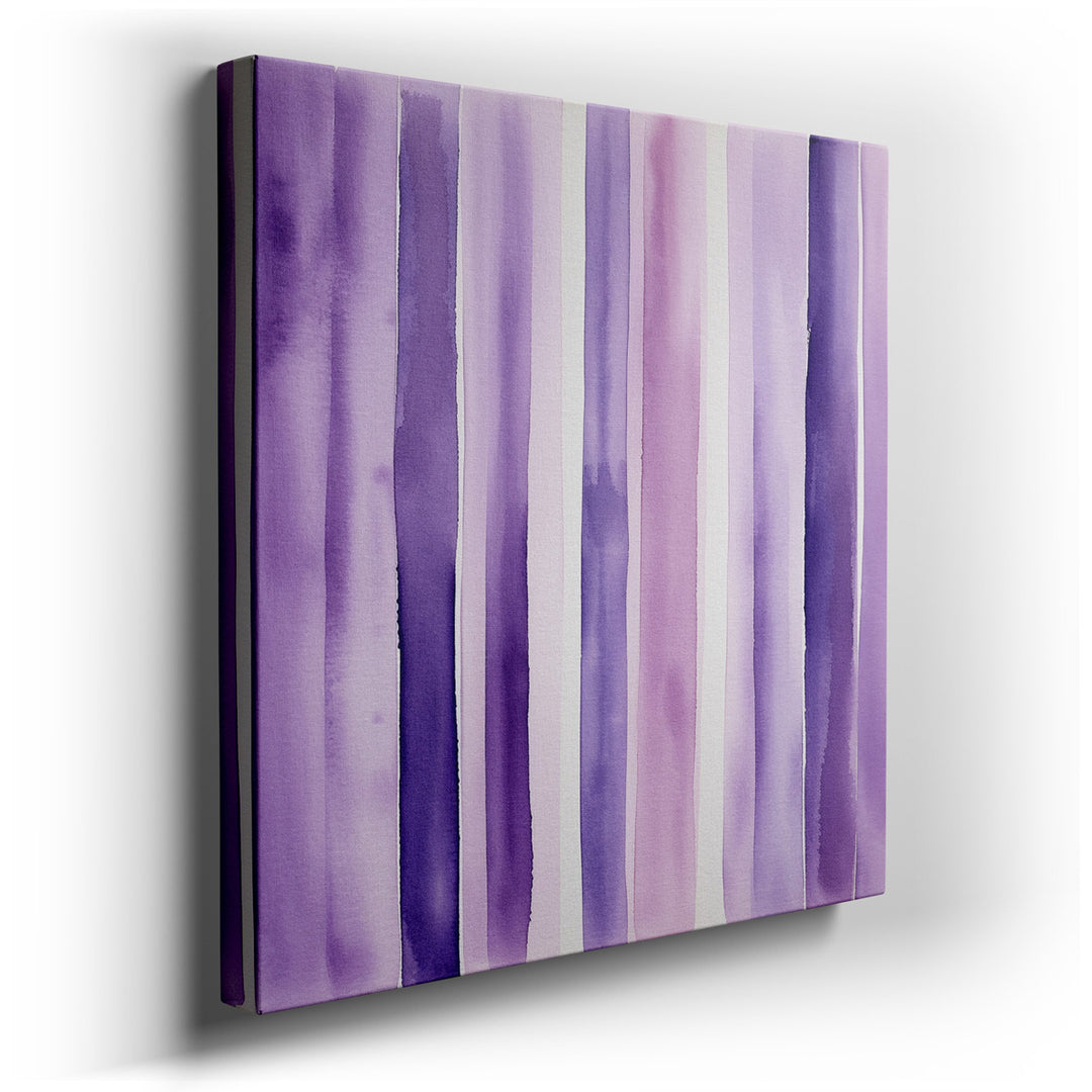 canvas print on wrapped canvas for wall decor – This exquisite wall art, characterized by its elegant vertical stripes in subtle shades of purple, is a masterpiece of a...