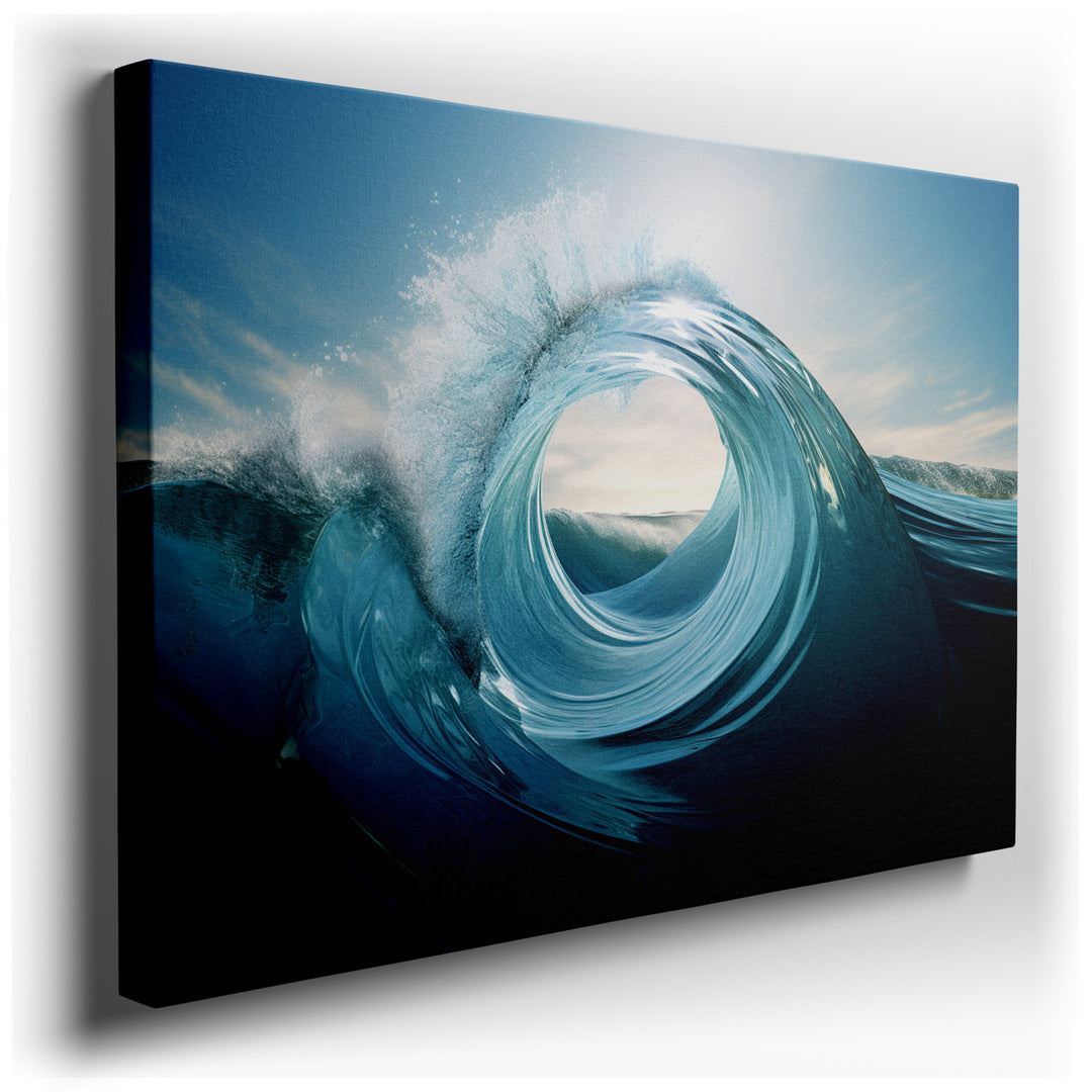 canvas print on wrapped canvas for wall decor – This magnificent wall art captures the essence of a powerful ocean wave, depicted in a stunning display of nature's forc...
