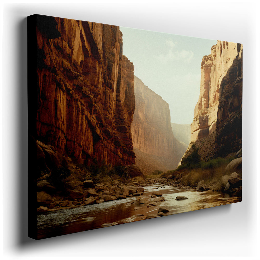 canvas print on wrapped canvas for wall decor – The wall art you are considering is a masterful depiction of a majestic canyon, a scene that encapsulates the awe-inspir...