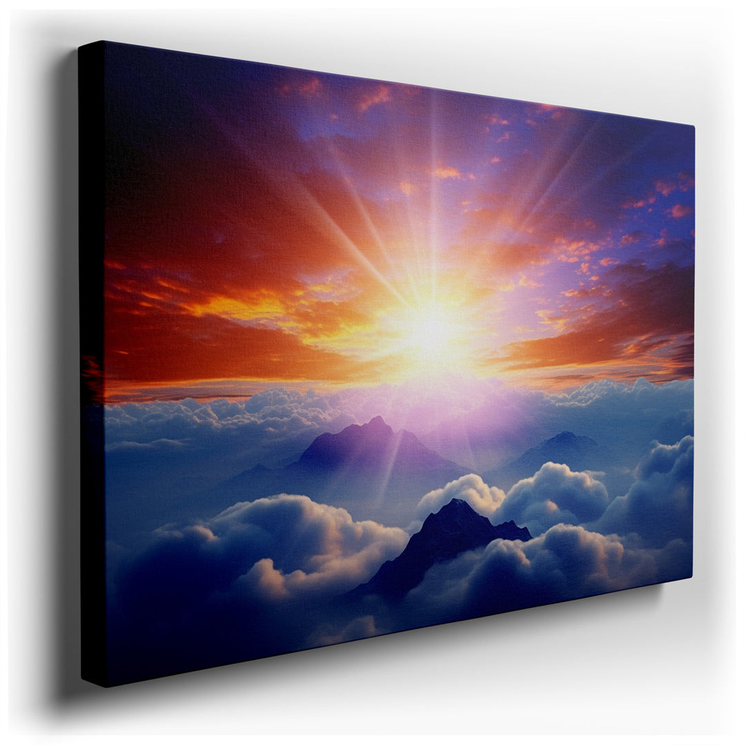 canvas print on wrapped canvas for wall decor – Imagine a wall art that captures the essence of a serene and majestic sunrise, where the first rays of the sun tenderly...