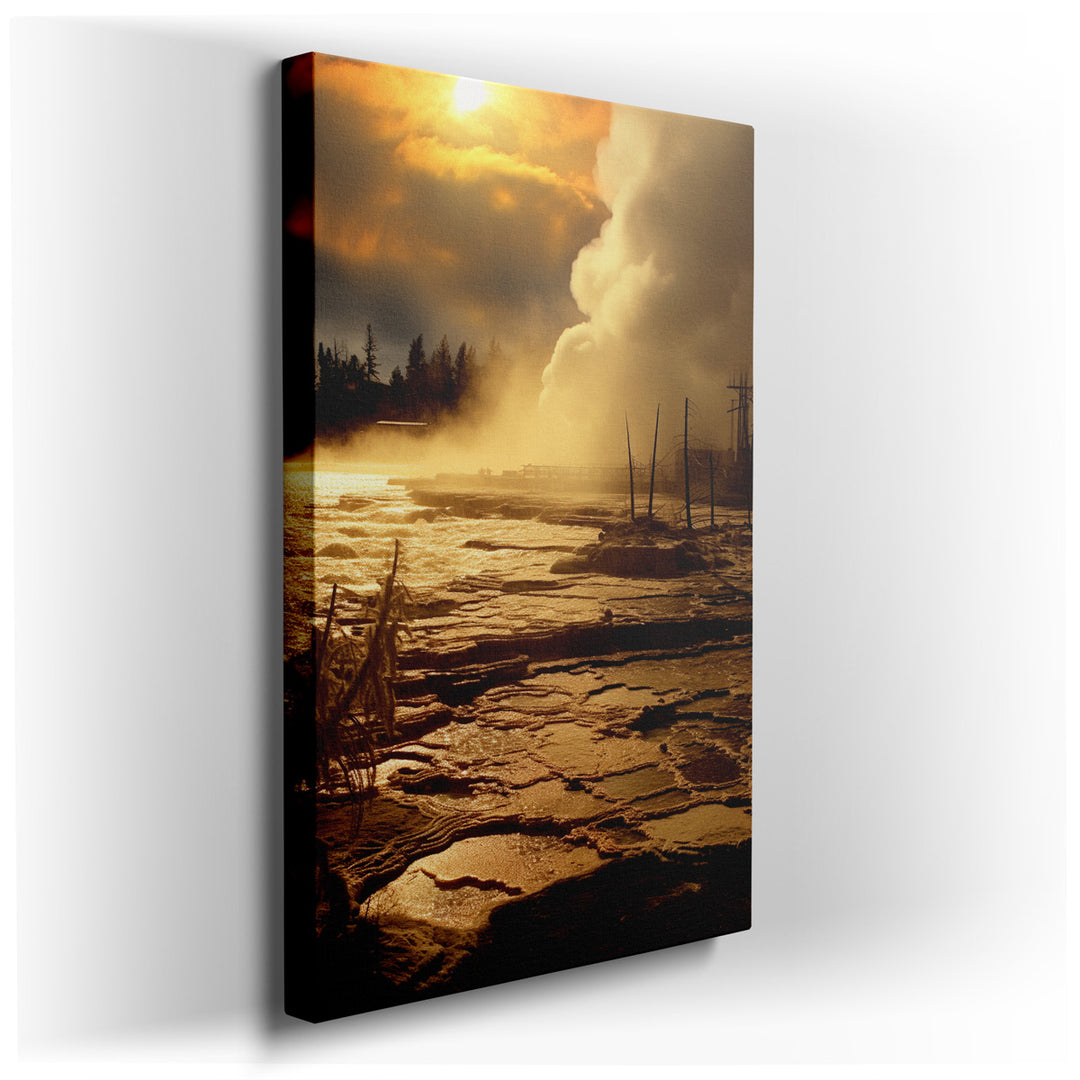 canvas print on wrapped canvas for wall decor – Imagine a wall art that captures the essence of a mystical sunrise, where the first rays of the sun gently kiss a golden...