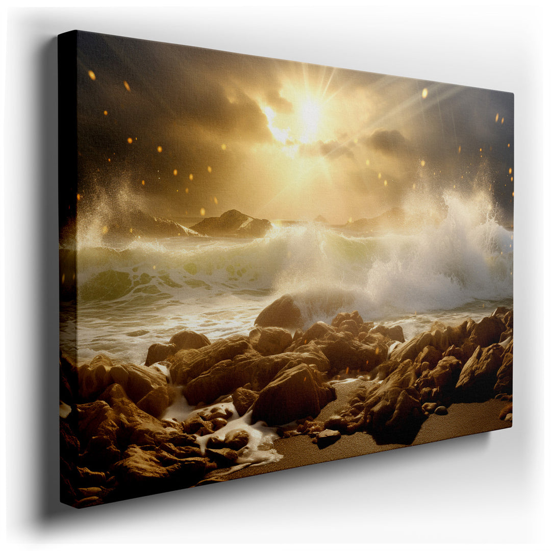 canvas print on wrapped canvas for wall decor – This wall art is a stunning portrayal of nature's grandeur, capturing a moment of awe-inspiring beauty as the first rays...
