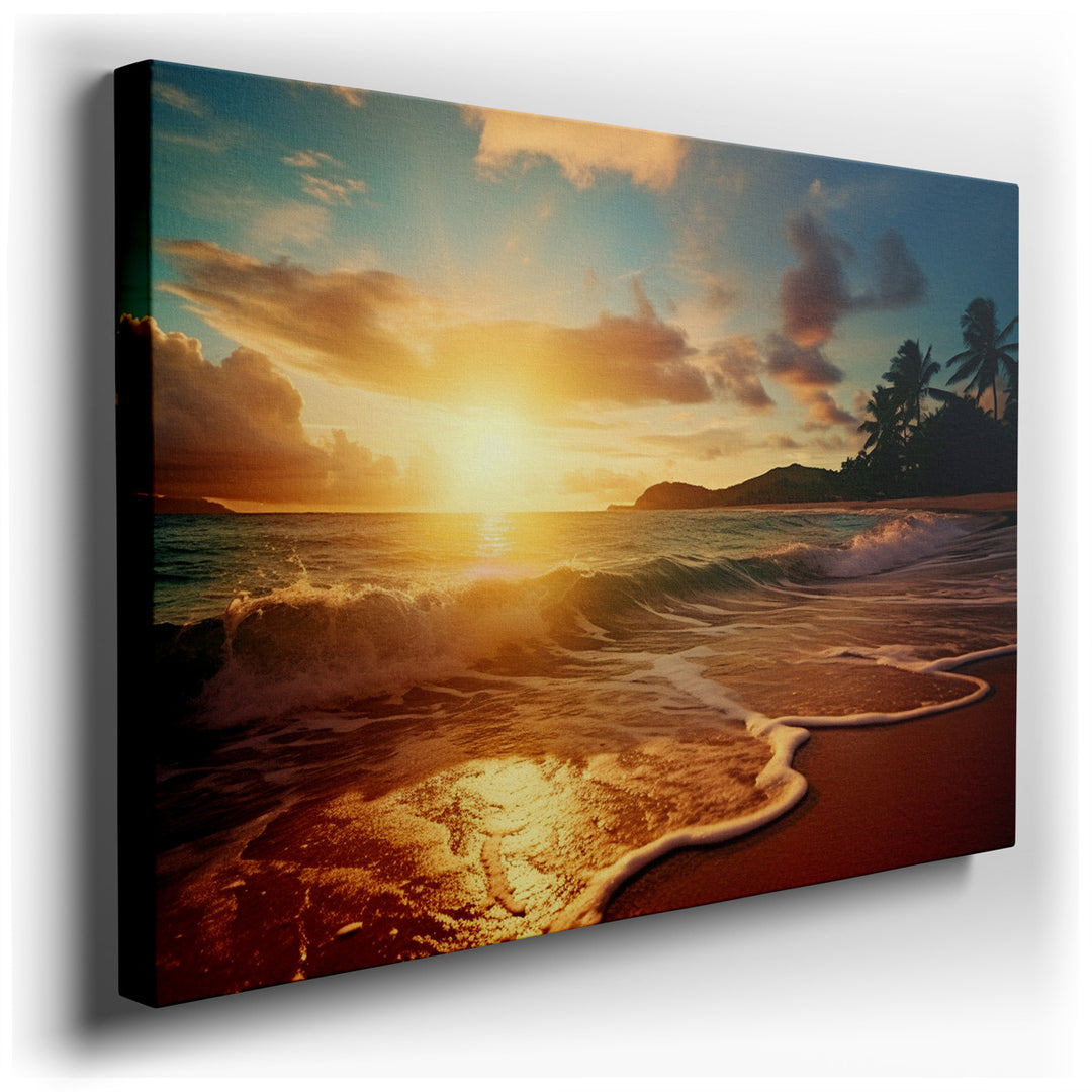 canvas print on wrapped canvas for wall decor – Imagine a wall art that captures the serene beauty of a sunrise at the beach, where the first rays of the sun paint the...