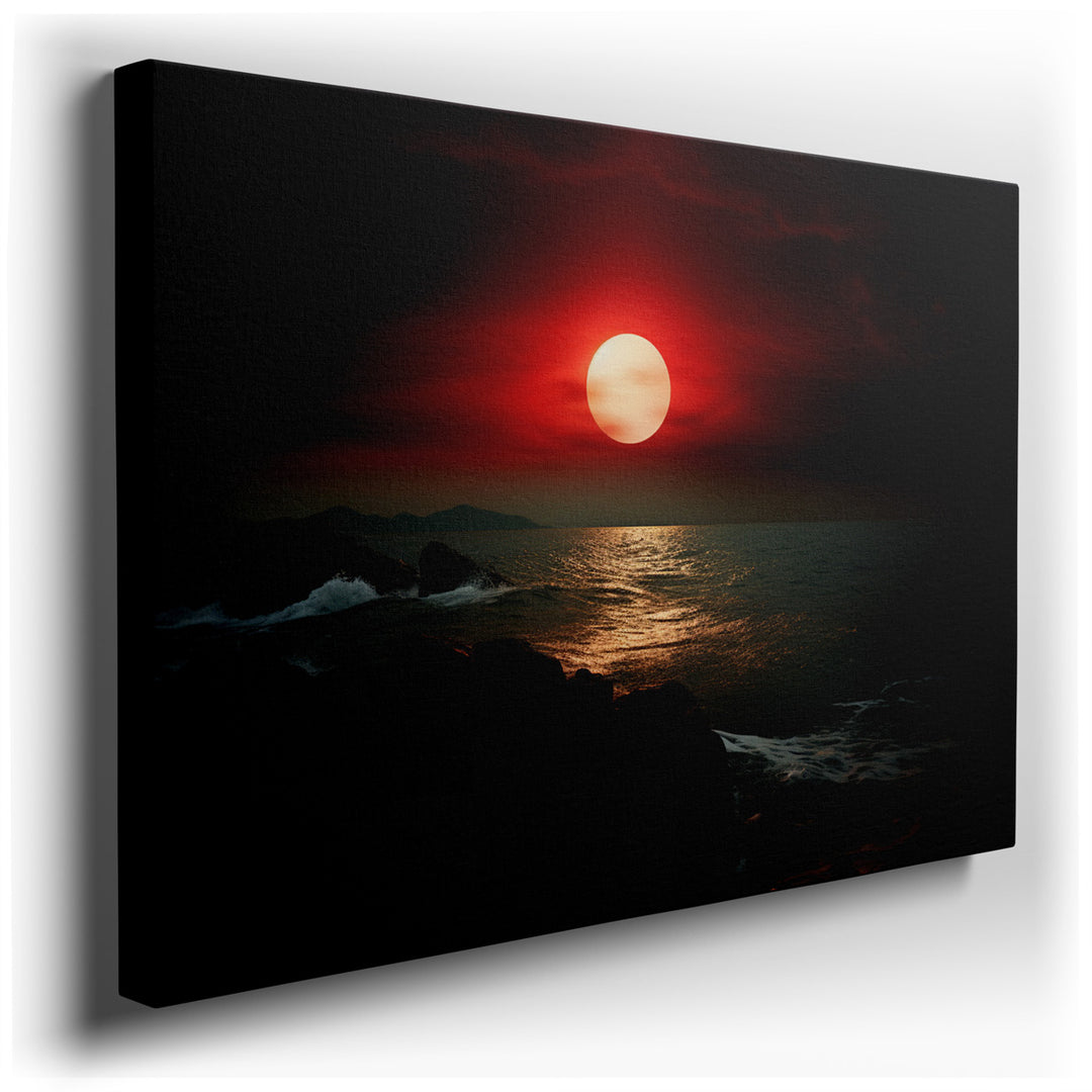 canvas print on wrapped canvas for wall decor – Imagine a wall art that captures the essence of a mesmerizing sunset, where the sky is ablaze with vivid red hues that r...