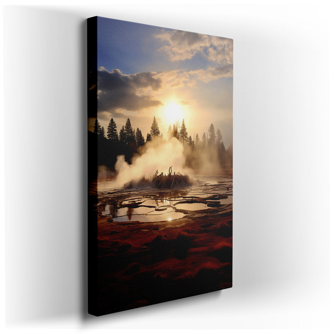canvas print on wrapped canvas for wall decor – This wall art captures a breathtaking moment of natural spectacle, where the raw power of a geyser's eruption is set aga...