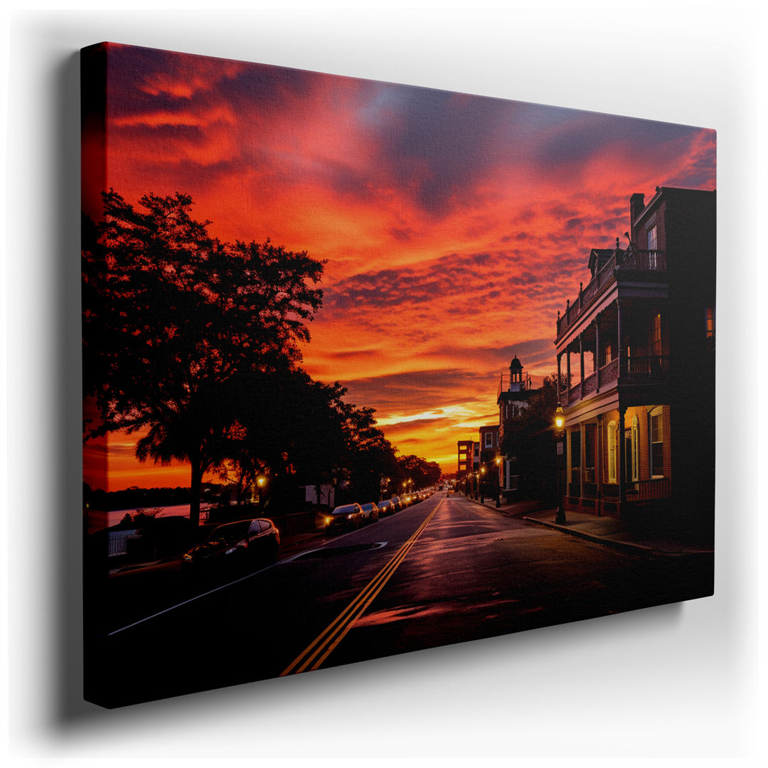canvas print on wrapped canvas for wall decor – Imagine a wall art that encapsulates the serene beauty of a quaint town at sunset. This artwork, with its vibrant displa...