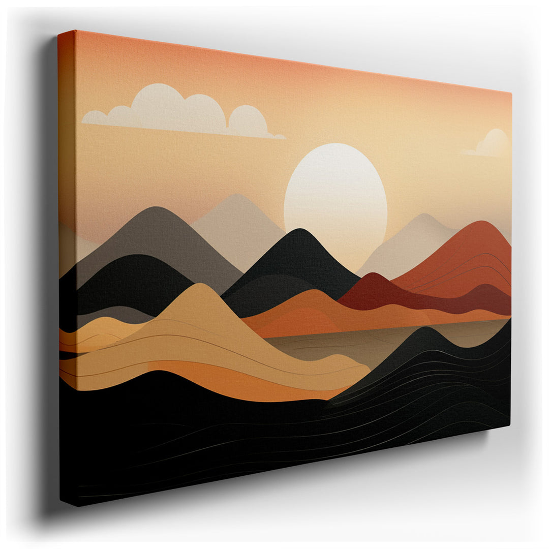 canvas print on wrapped canvas for wall decor – This wall art, a masterpiece of abstract expression, offers a unique interpretation of a landscape bathed in the warm, s...