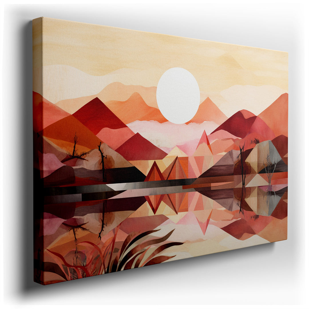canvas print on wrapped canvas for wall decor – This wall art, a mesmerizing abstract representation of mountains under the spell of a sunset, offers a visual feast tha...