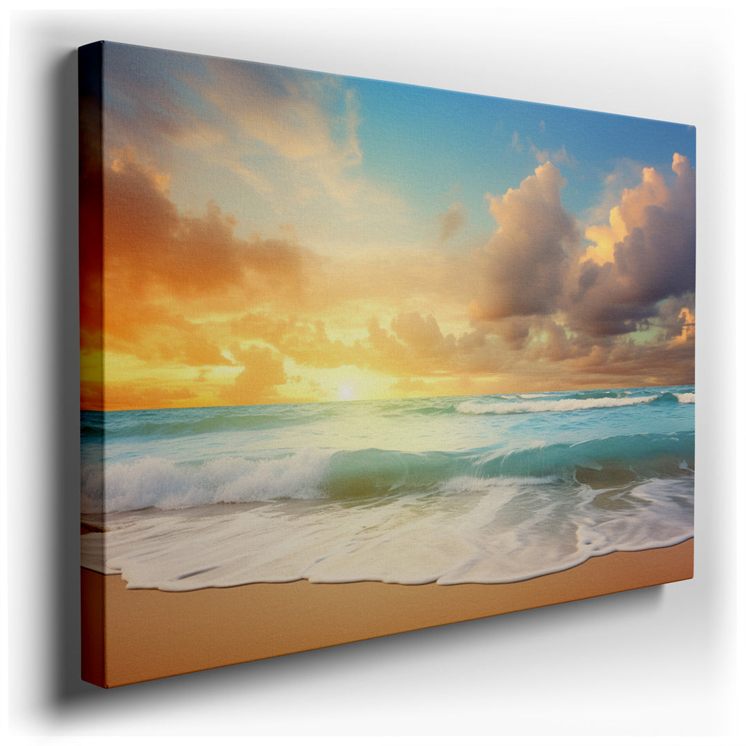 canvas print on wrapped canvas for wall decor – This wall art, a captivating portrayal of the ocean's majesty at sunset, offers a visual feast that can transform any ro...
