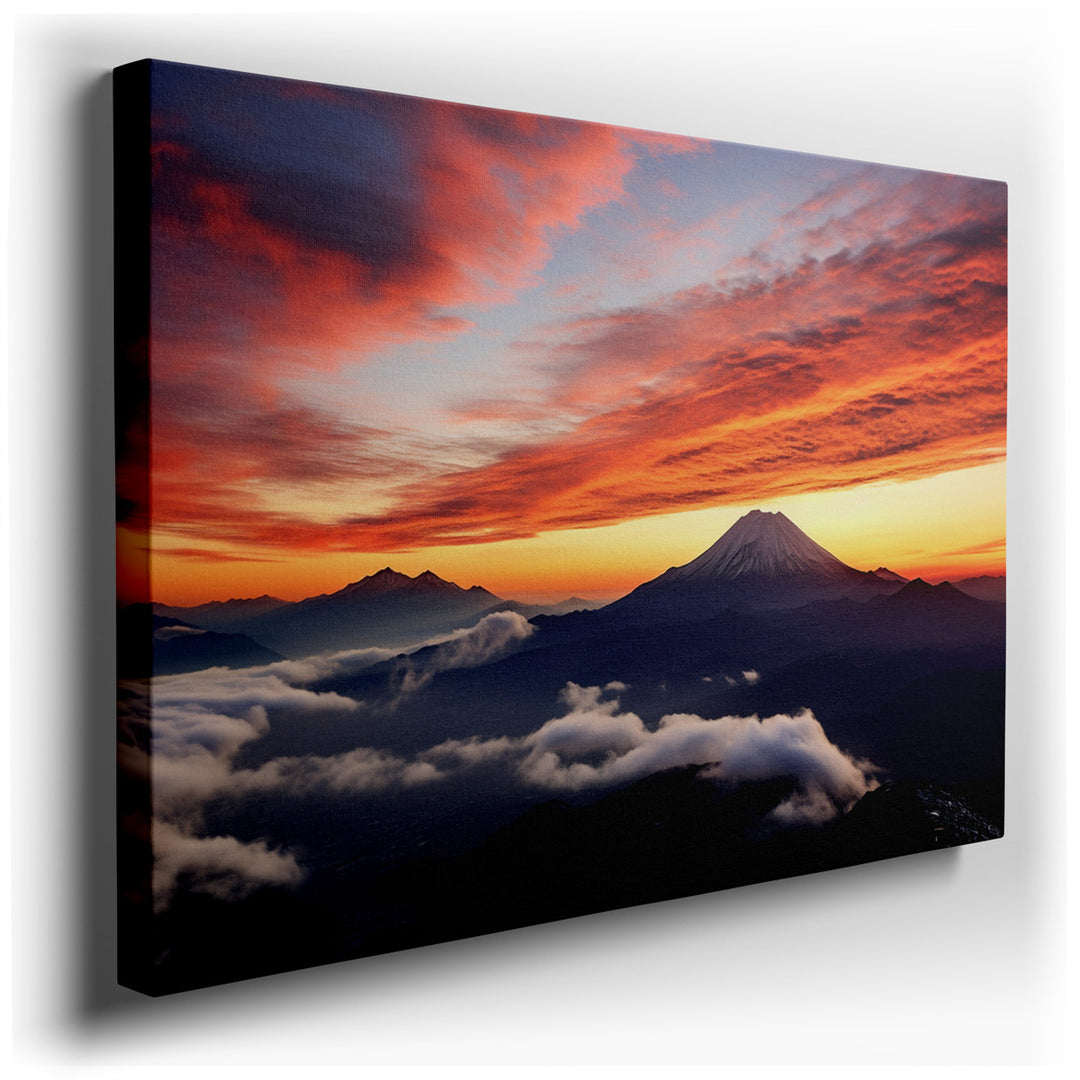 canvas print on wrapped canvas for wall decor – This wall art, a breathtaking portrayal of Mount Fuji, is a masterpiece that captures the essence of nature's grandeur w...