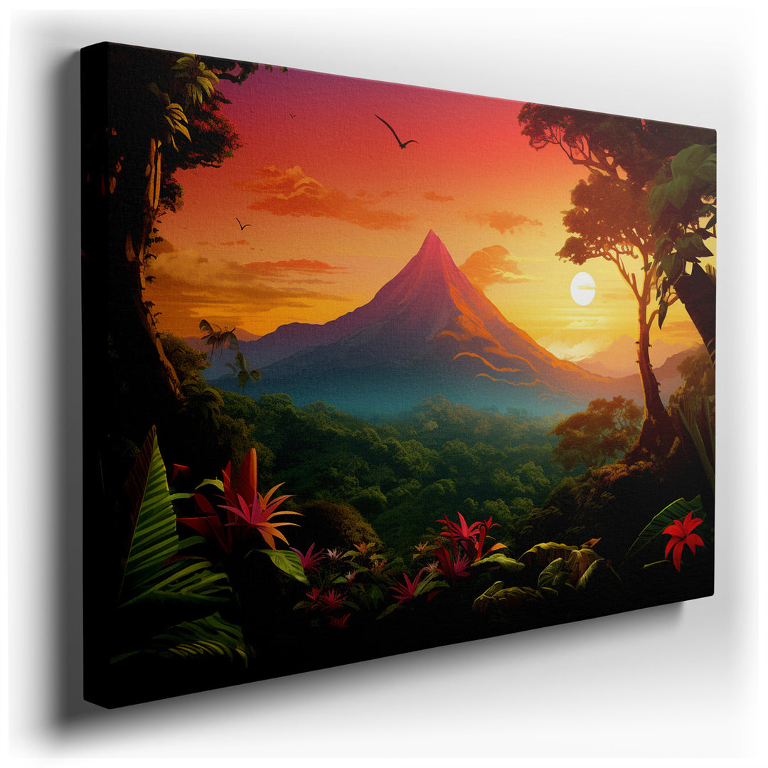 canvas print on wrapped canvas for wall decor – This exquisite wall art captures the awe-inspiring essence of a mountain landscape at sunset, offering a visual feast th...