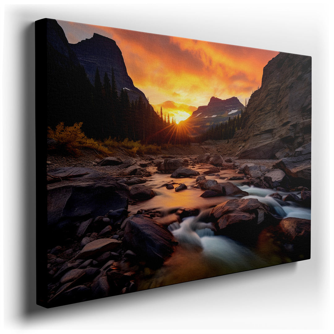 canvas print on wrapped canvas for wall decor – This wall art, a stunning depiction of a mountain landscape at sunset, is a masterpiece that captures the essence of nat...