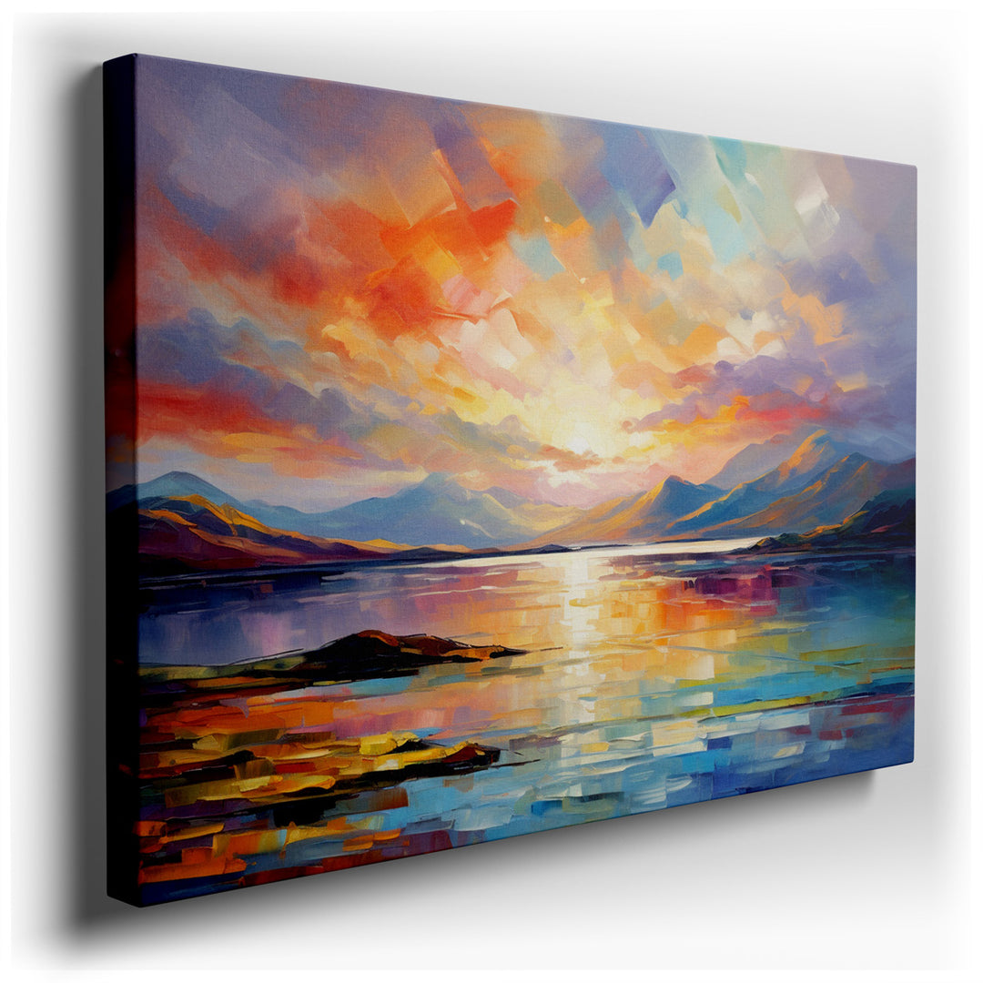 canvas print on wrapped canvas for wall decor – This enchanting impressionist landscape wall art masterfully captures the ethereal beauty of a sunset, its radiant color...