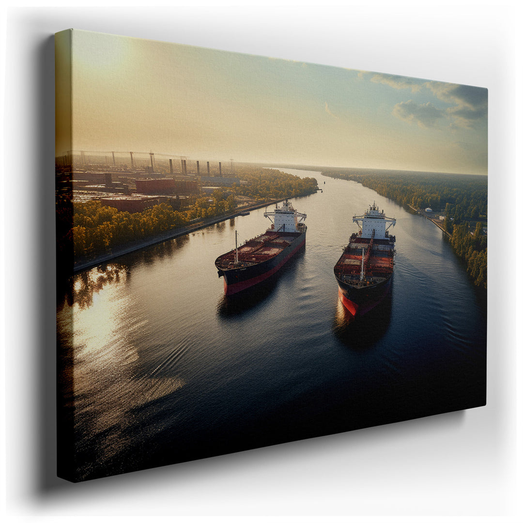 canvas print on wrapped canvas for wall decor – This wall art offers a stunning aerial perspective that masterfully captures the essence of modern maritime activity set...