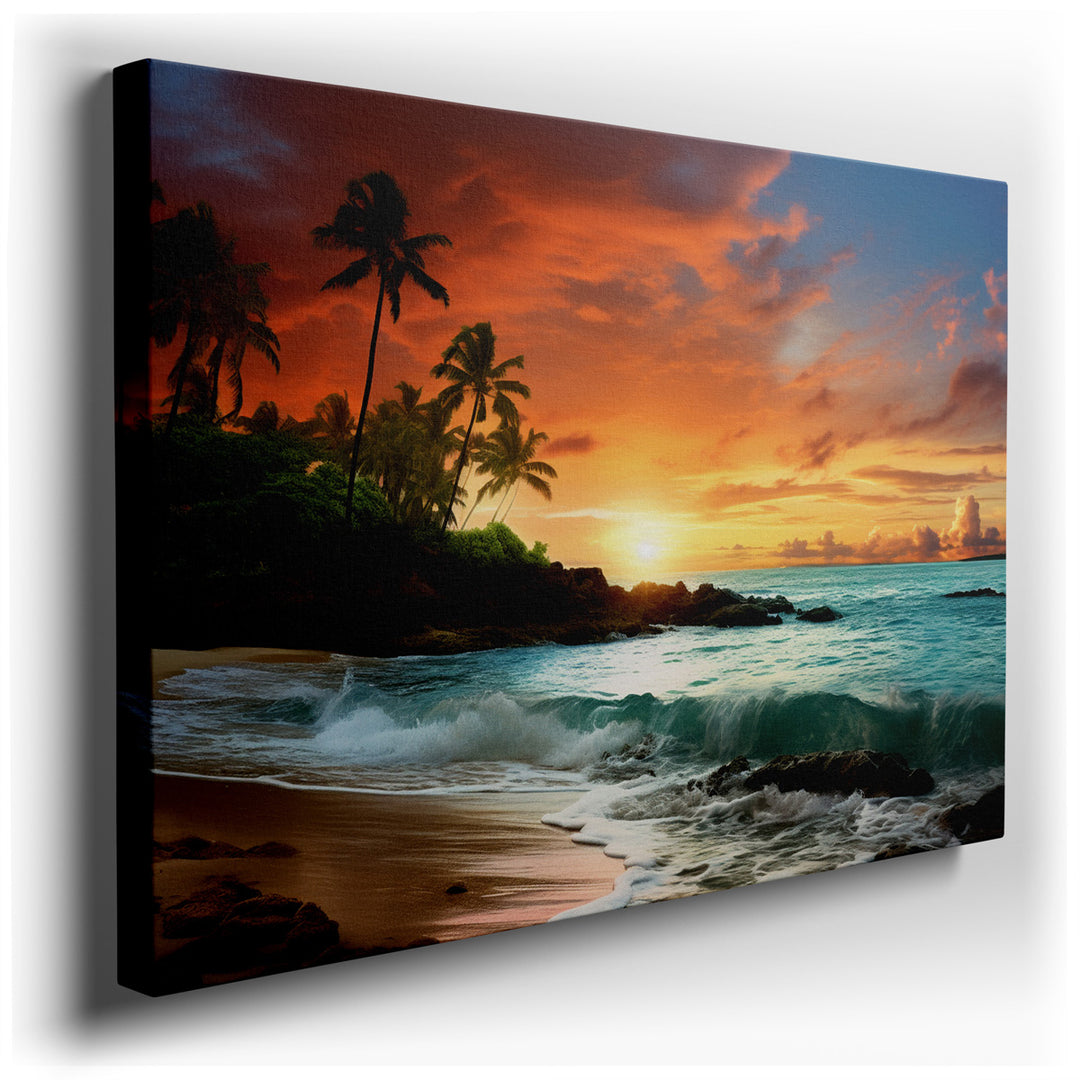 canvas print on wrapped canvas for wall decor – Imagine a wall art that captures the essence of a perfect beachside sunset, where the sky is a canvas of breathtaking co...