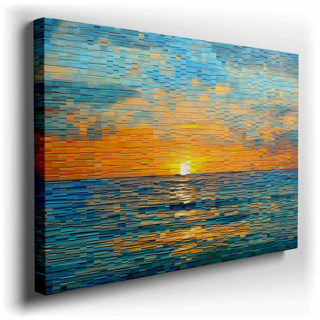 canvas print on wrapped canvas for wall decor – Imagine a wall art that encapsulates the breathtaking spectacle of a sunset descending over the ocean, where each wave m...