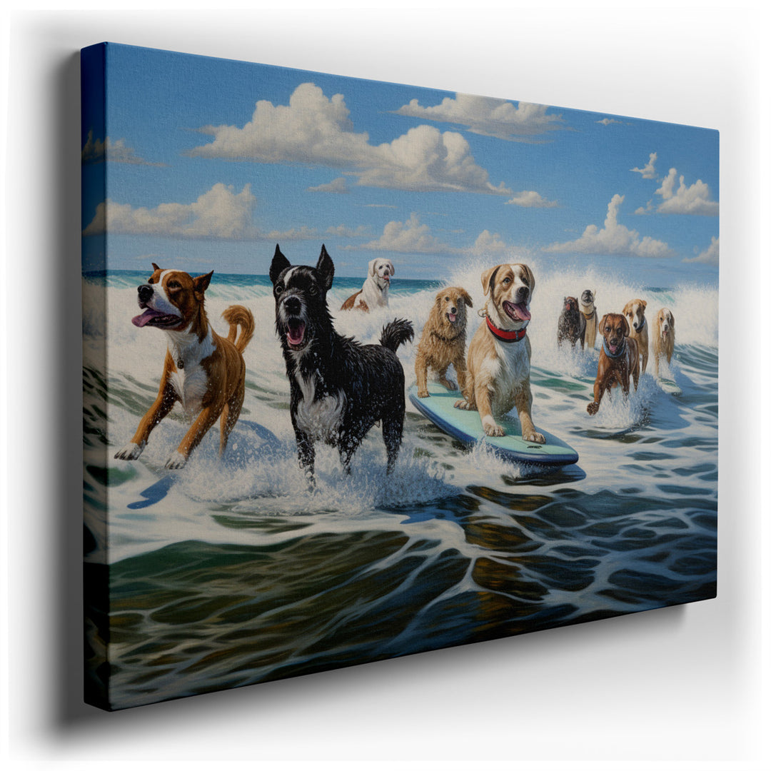 canvas print on wrapped canvas for wall decor – Imagine a wall art that bursts with the joy and carefree spirit of a sunny day at the beach, where the surfers catching...