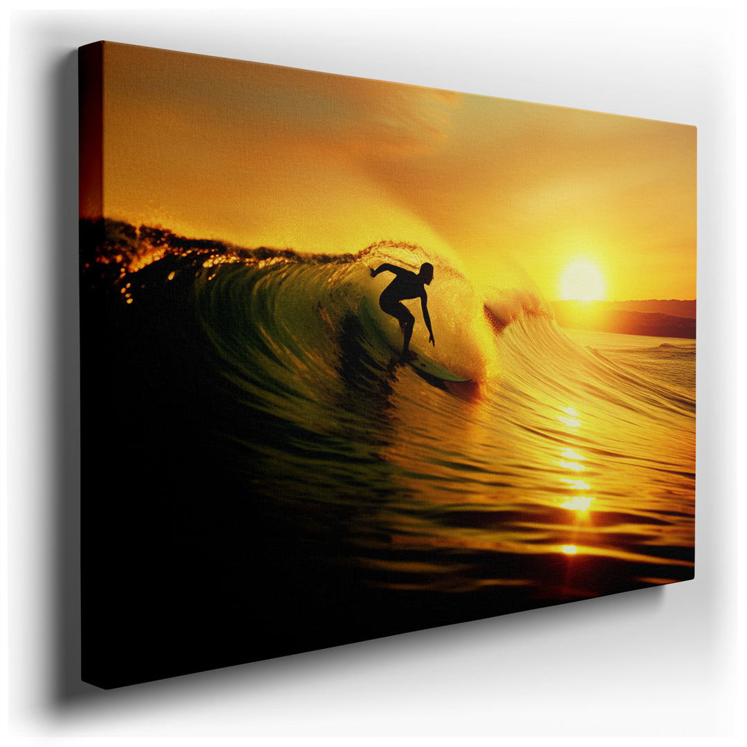 canvas print on wrapped canvas for wall decor – This wall art is a stunning visual ode to the exhilarating sport of surfing, capturing a moment of perfect harmony betwe...