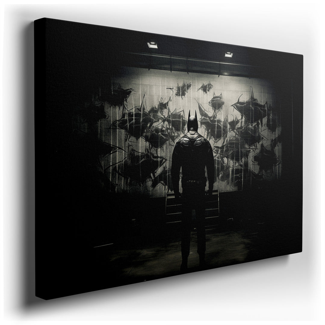 canvas print on wrapped canvas for wall decor – The wall art captures the essence of a vigilante, a figure of justice and mystery, standing resolute against a backdrop...