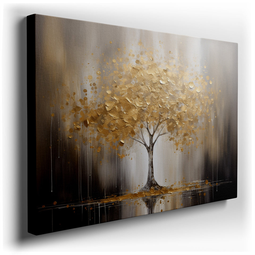 canvas print on wrapped canvas for wall decor – This wall art, featuring a magnificent golden tree, is a masterpiece of visual elegance and artistic expression, ideal f...