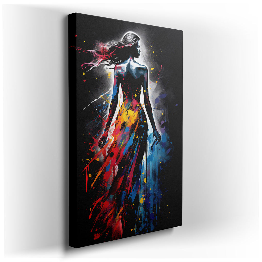 canvas print on wrapped canvas for wall decor – This exquisite wall art portrays the silhouette of a woman, her form outlined in graceful contours against a backdrop th...