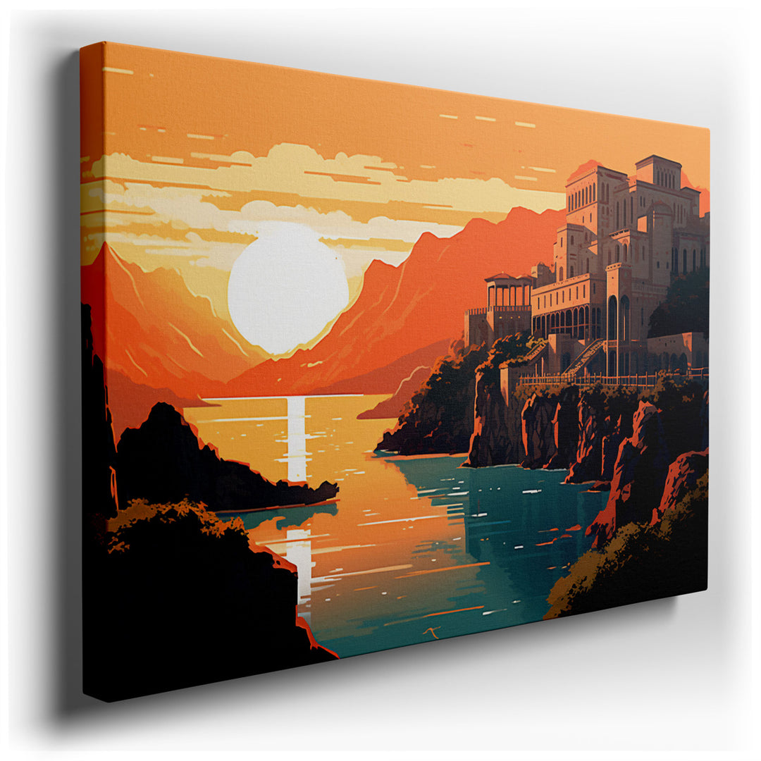 canvas print on wrapped canvas for wall decor – This enchanting wall art captures the essence of a timeless scene, where the grandeur of historical architecture meets t...
