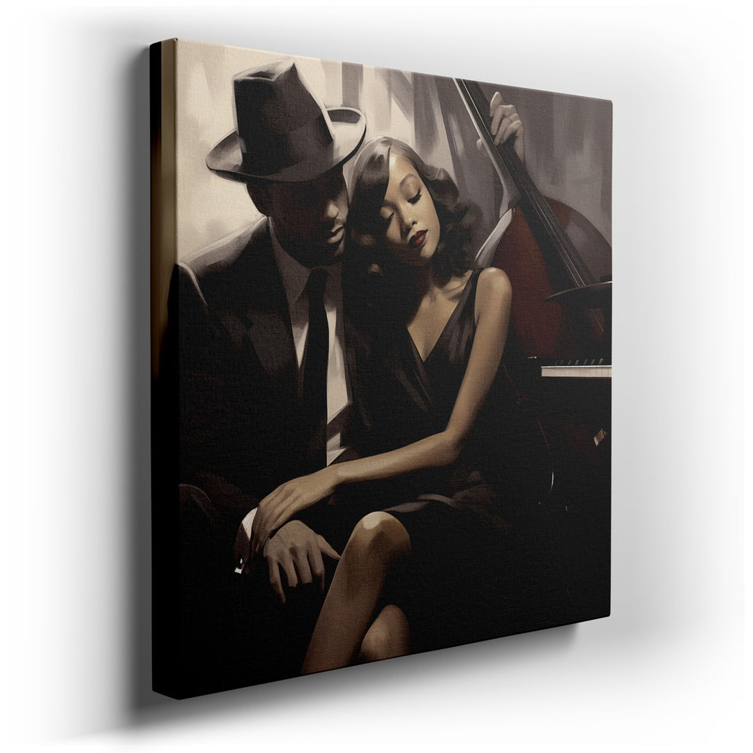 canvas print on wrapped canvas for wall decor – This wall art, a captivating black and white portrayal, exquisitely captures a moment of profound intimacy and artistic...