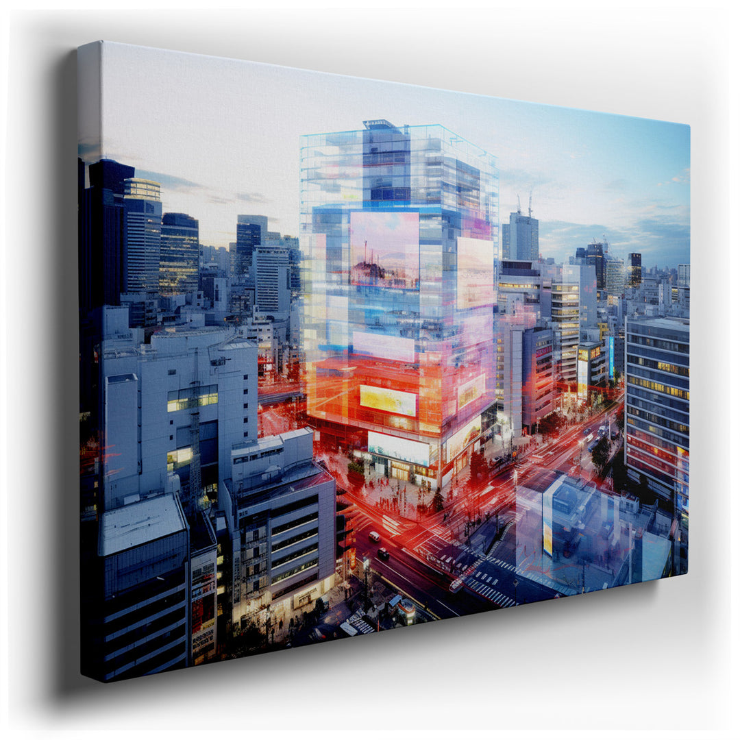 canvas print on wrapped canvas for wall decor – This wall art is a captivating portrayal of Tokyo's urban landscape, vividly capturing the essence of its vibrant, bustl...