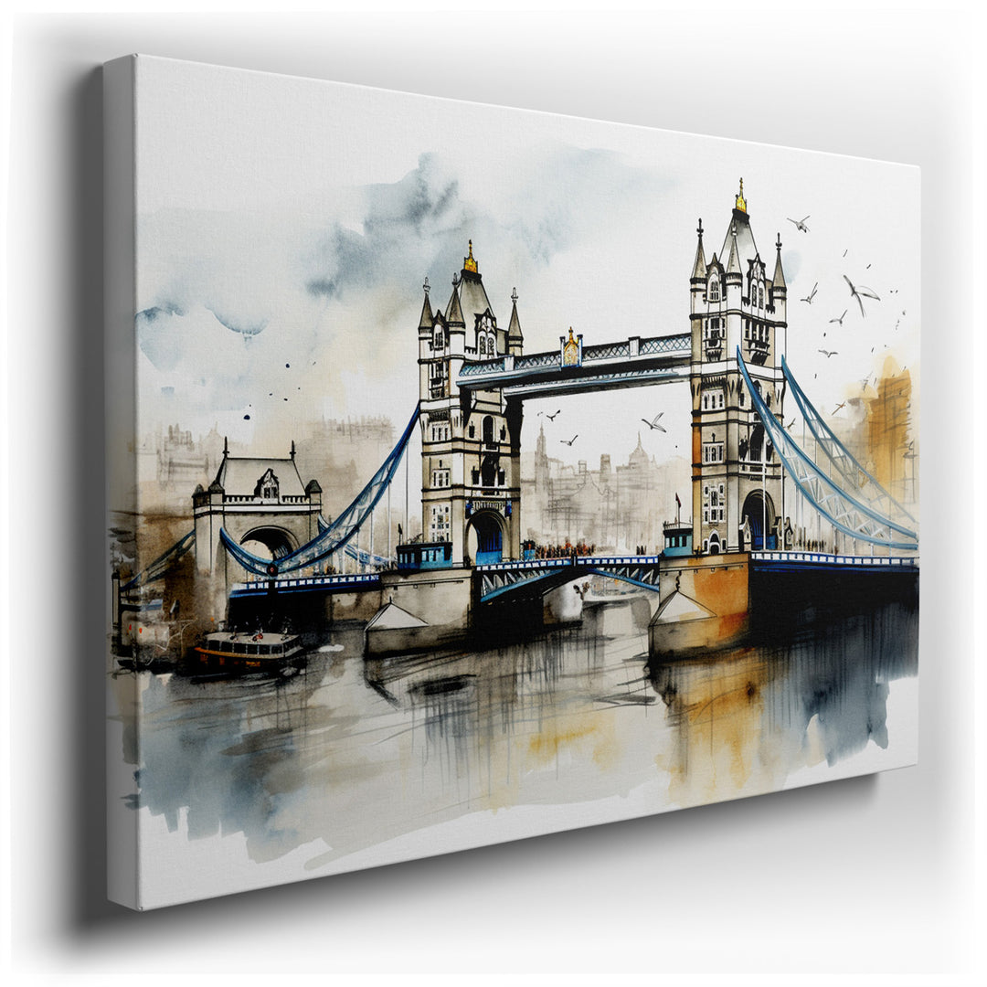 canvas print on wrapped canvas for wall decor – The wall art captures the iconic Tower Bridge, an emblem of architectural ingenuity and historical richness, as it spans...