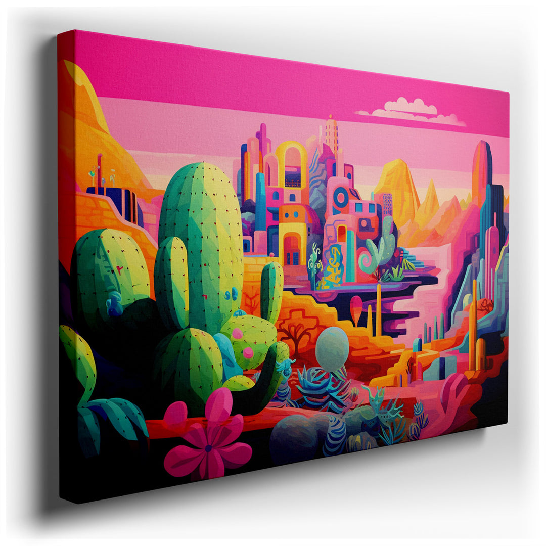 canvas print on wrapped canvas for wall decor – This captivating wall art vividly portrays a sprawling desert landscape, a scene that bursts with the raw beauty and sol...