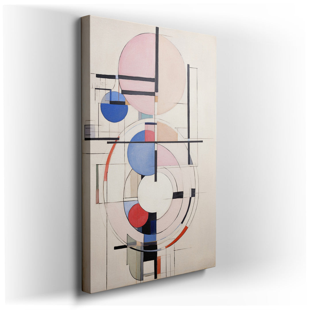 canvas print on wrapped canvas for wall decor – This modern geometric art piece is a captivating visual experience that combines the gentle allure of soft pastel colors...