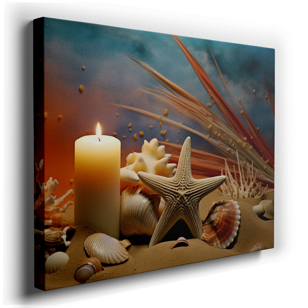 canvas print on wrapped canvas for wall decor – This exquisite wall art, a masterful depiction of a serene beach scene, is an artwork that invites viewers into a tranqu...