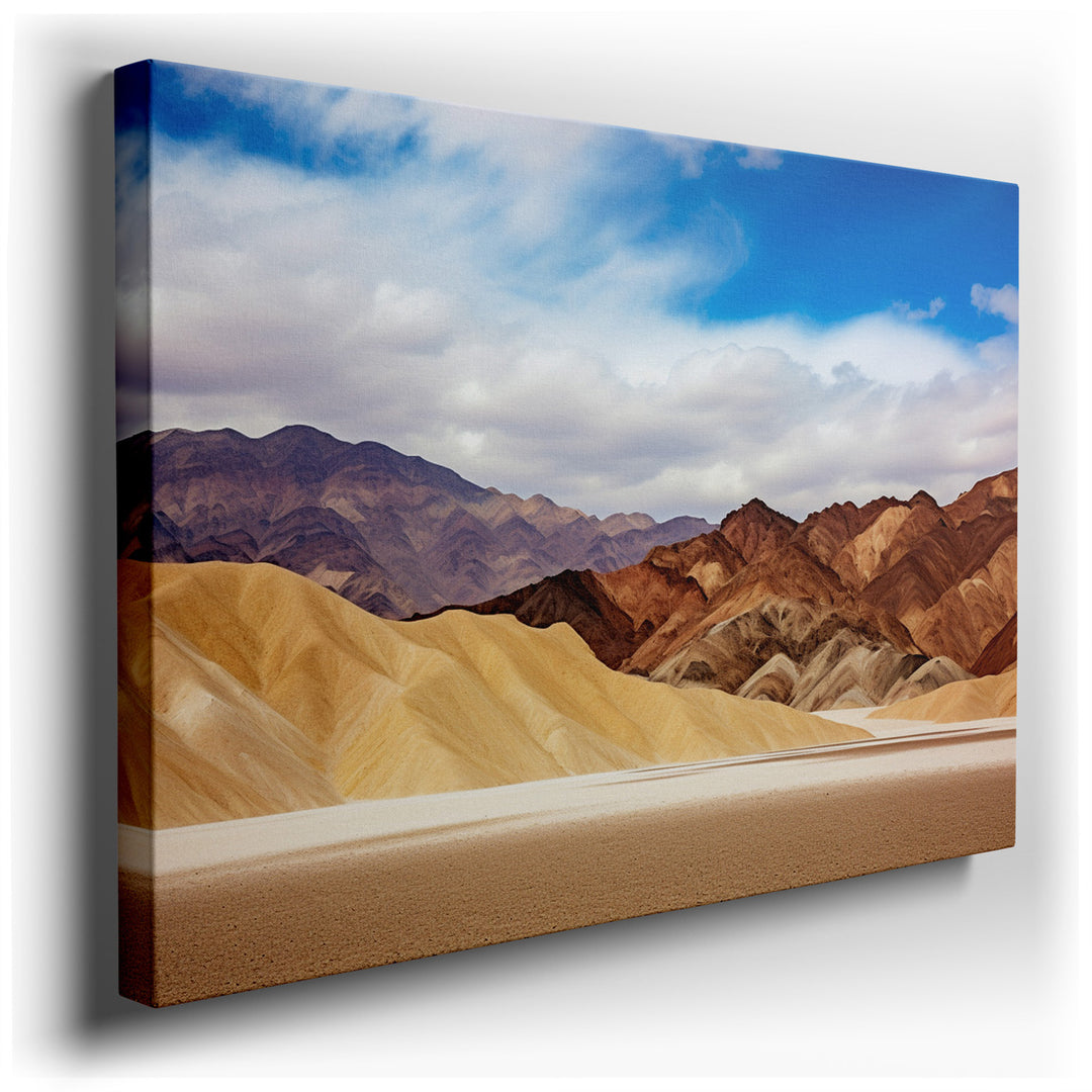 canvas print on wrapped canvas for wall decor – The wall art captures the ethereal beauty of desert mountains, depicted through a masterful layering of formations that...