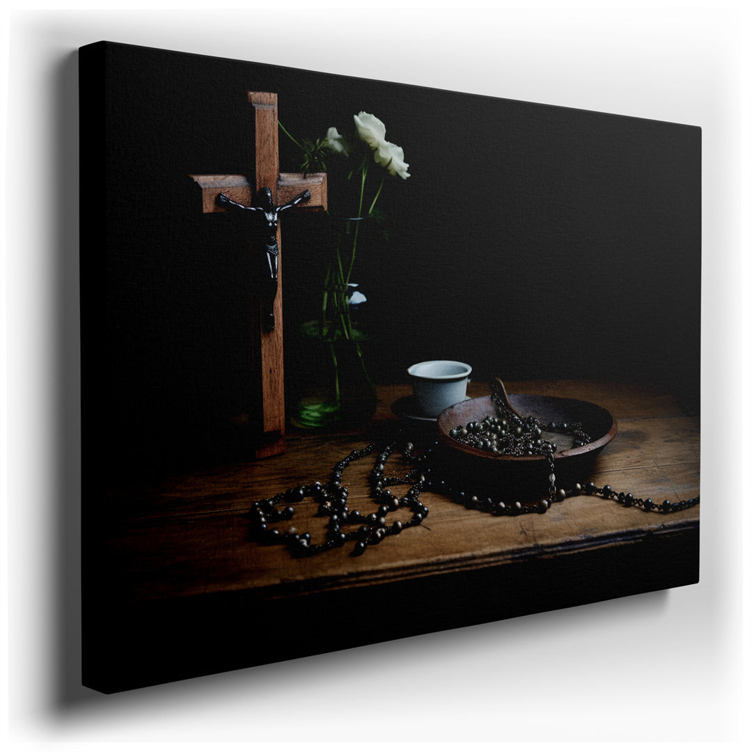 canvas print on wrapped canvas for wall decor – This wall art, a masterful still life, captures a serene and contemplative scene that invites viewers into a moment of q...