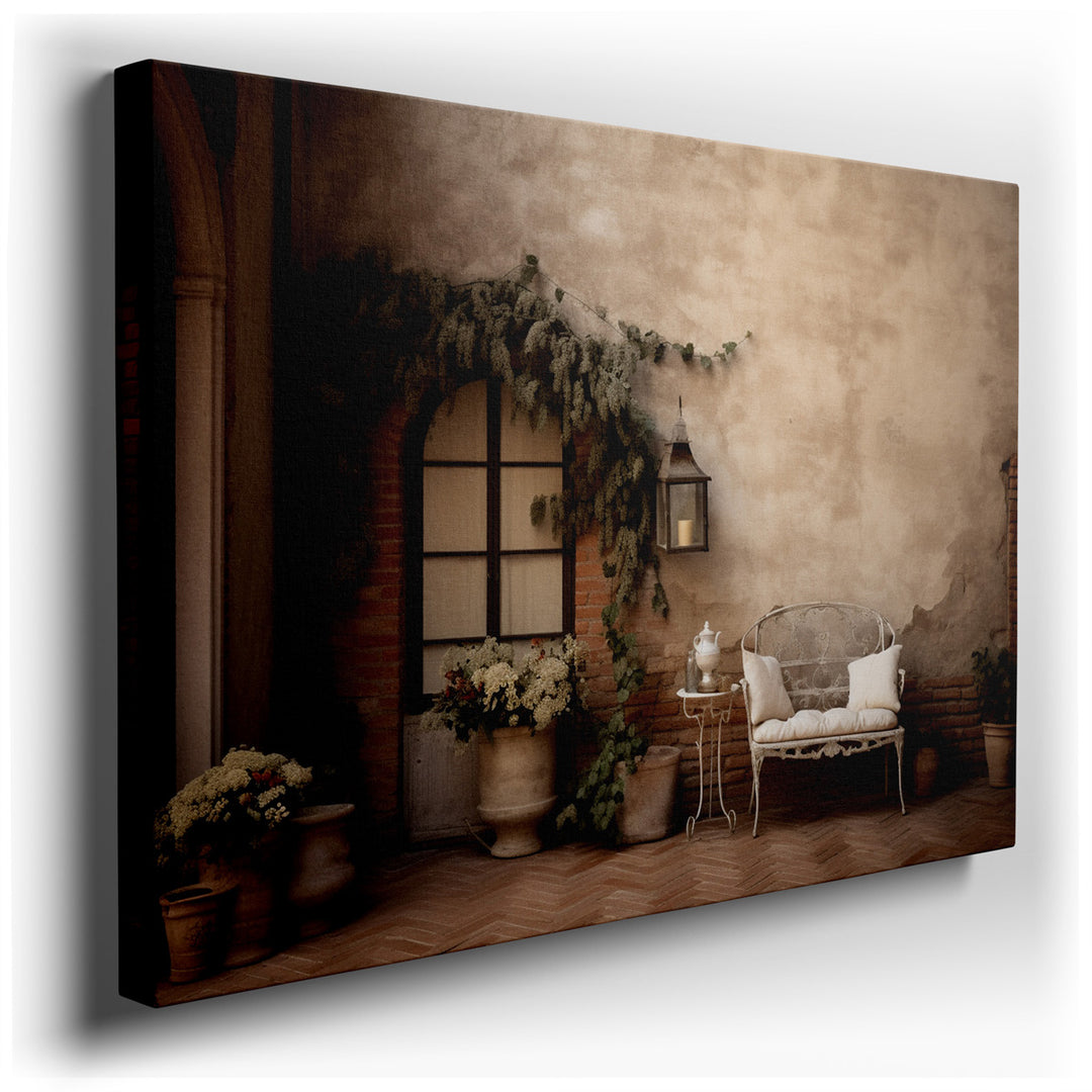 canvas print on wrapped canvas for wall decor – The wall art in question is a captivating depiction of an inviting outdoor setting, meticulously crafted to evoke feelin...