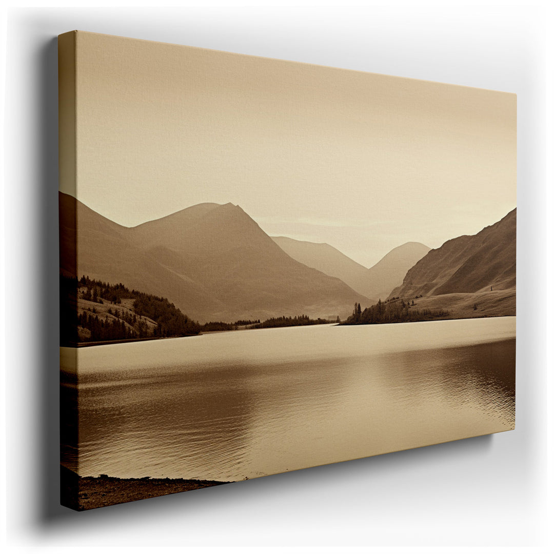 canvas print on wrapped canvas for wall decor – Imagine a wall art that encapsulates the essence of tranquility and timeless beauty—a tranquil lake scene canvas by maje...