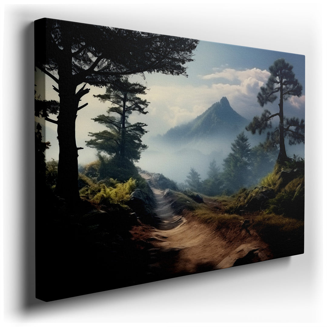 canvas print on wrapped canvas for wall decor – This enchanting wall art captures the essence of a serene mountain path, drawing viewers into a vivid exploration of nat...