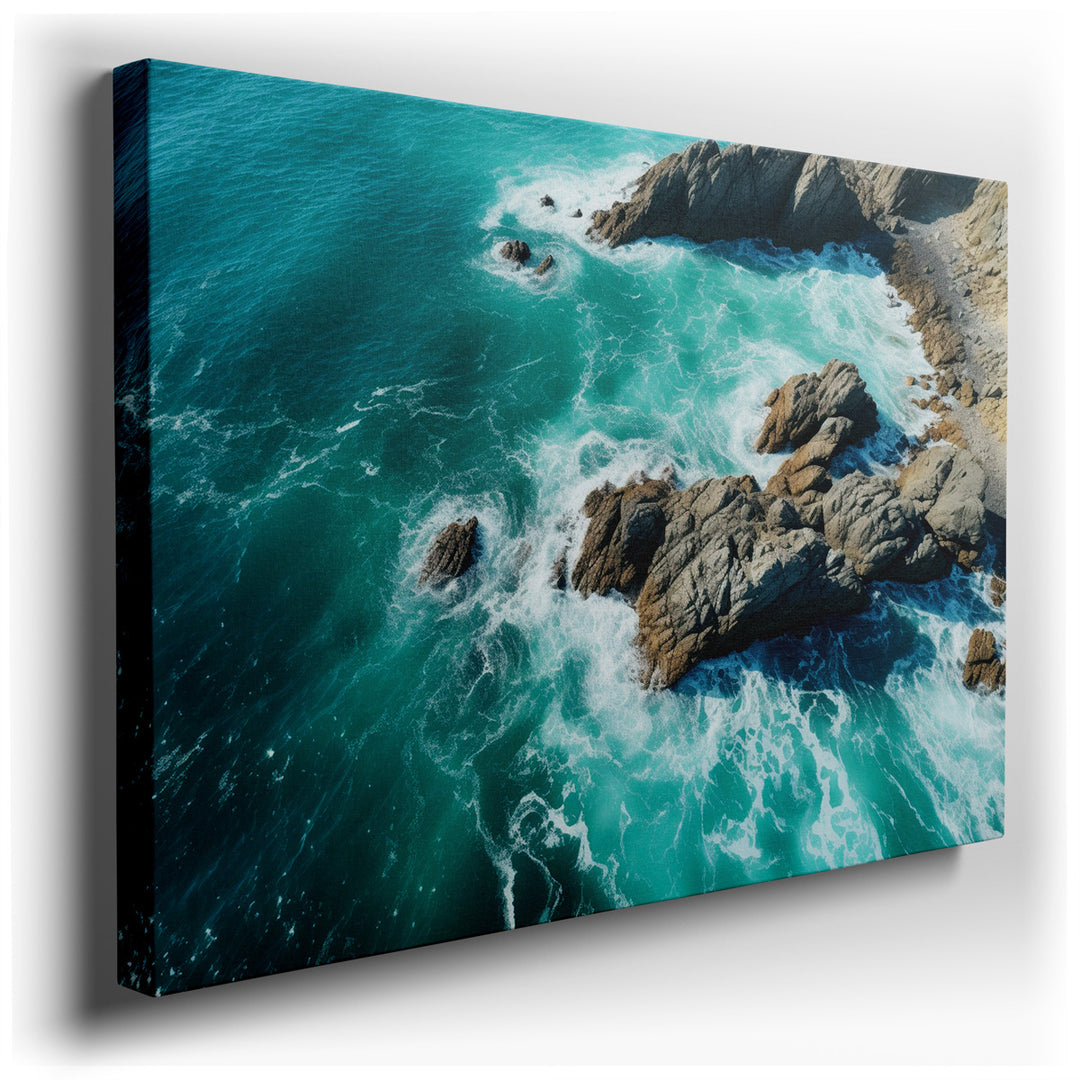 canvas print on wrapped canvas for wall decor – Imagine a wall art that captures the essence of tranquility and the raw beauty of nature—a serene rocky coastline viewed...