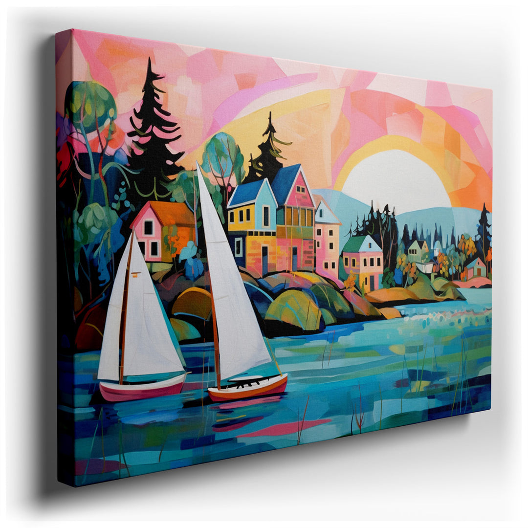 canvas print on wrapped canvas for wall decor – This enchanting wall art portrays a serene maritime scene that is both captivating and soothing. The artwork features a...
