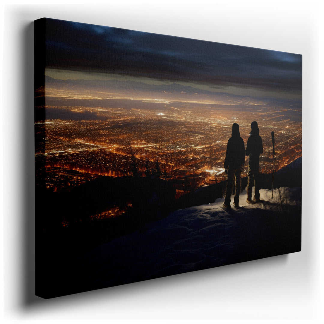 canvas print on wrapped canvas for wall decor – This captivating wall art masterfully portrays a serene yet invigorating scene where nature and urbanity converge in a b...