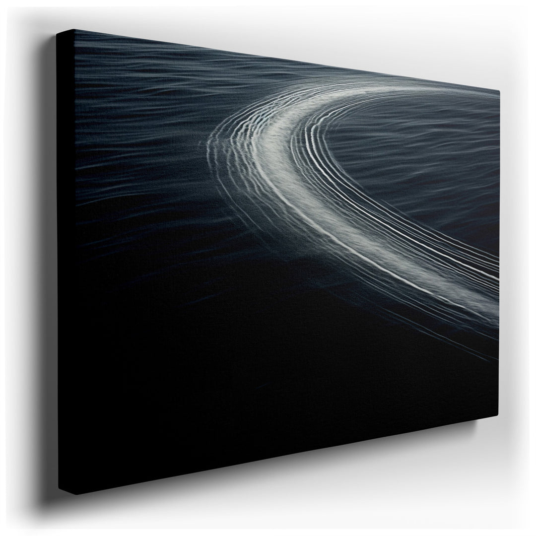 canvas print on wrapped canvas for wall decor – This wall art, a serene depiction of the wake left by a boat on tranquil blue waters, is a masterpiece of simplicity and...