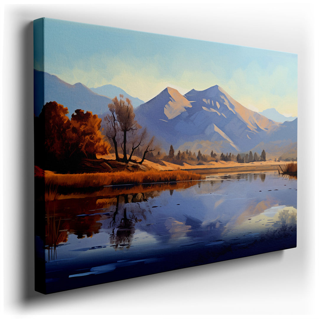 canvas print on wrapped canvas for wall decor – Imagine a wall art that encapsulates the serene majesty of nature, where the calm waters mirror the vast sky above, crea...