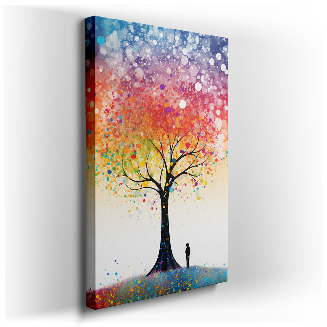 canvas print on wrapped canvas for wall decor – This wall art, a captivating composition of nature and introspection, features a grand tree, its branches sprawling wide...