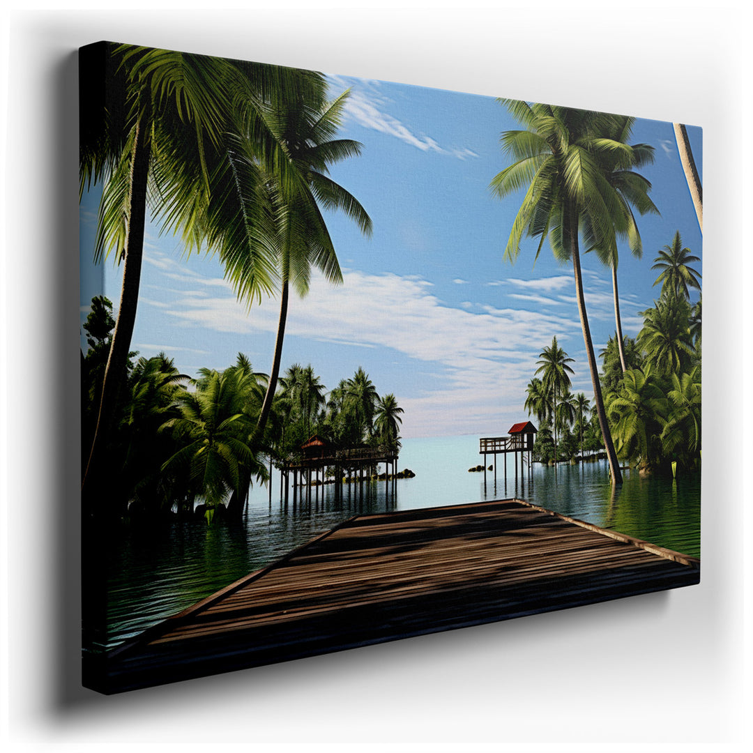 canvas print on wrapped canvas for wall decor – This wall art captures the essence of a tranquil tropical paradise, meticulously portraying a scene that invites viewers...