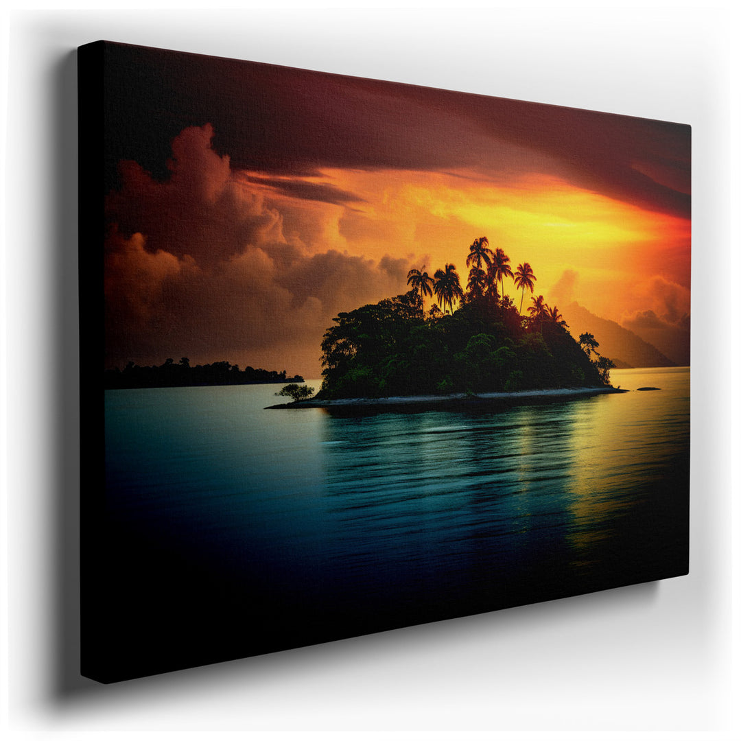 canvas print on wrapped canvas for wall decor – This enchanting wall art captures the essence of a tranquil tropical paradise, masterfully rendered to evoke a sense of...