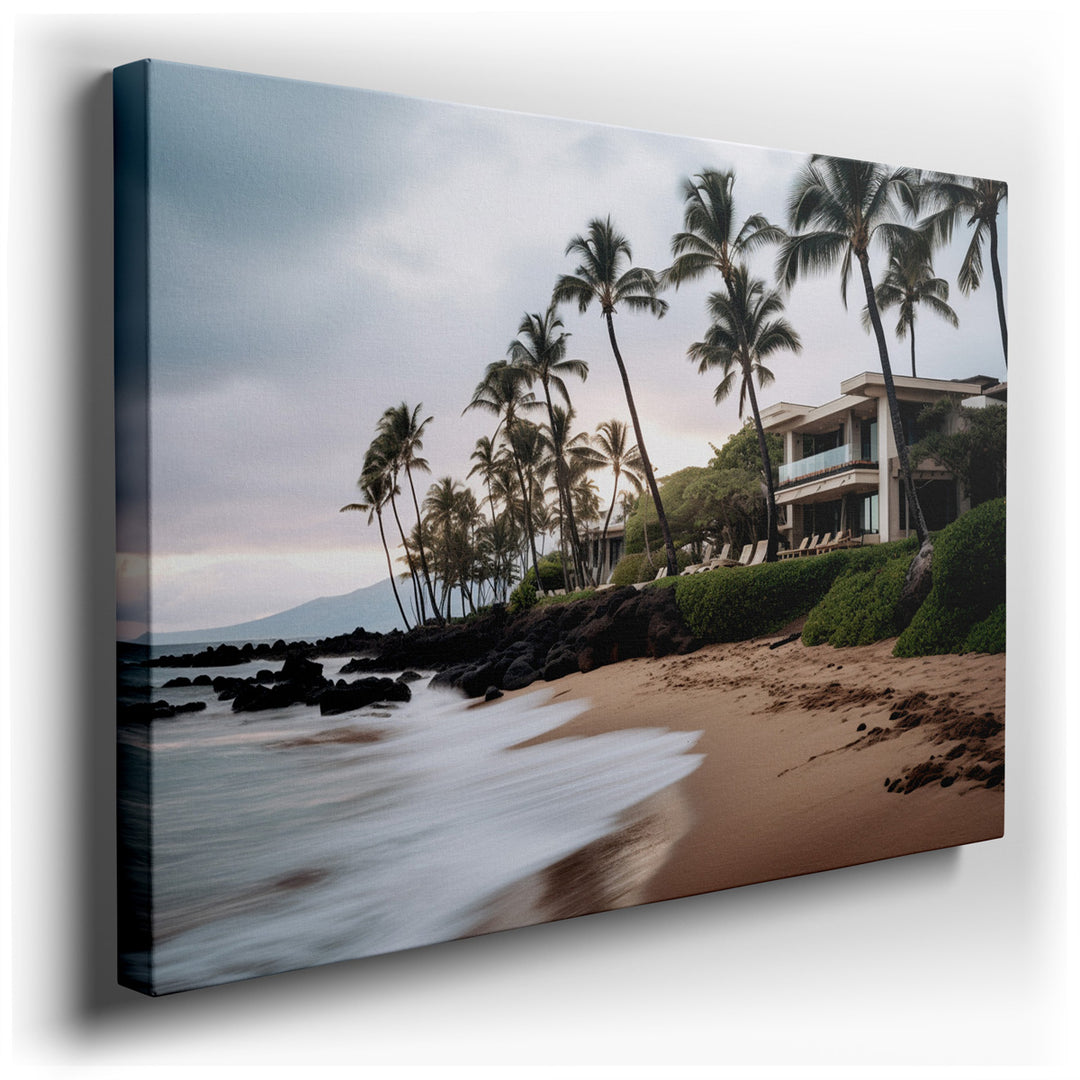 canvas print on wrapped canvas for wall decor – This enchanting wall art captures the essence of a tropical paradise, meticulously portraying a serene shoreline that be...