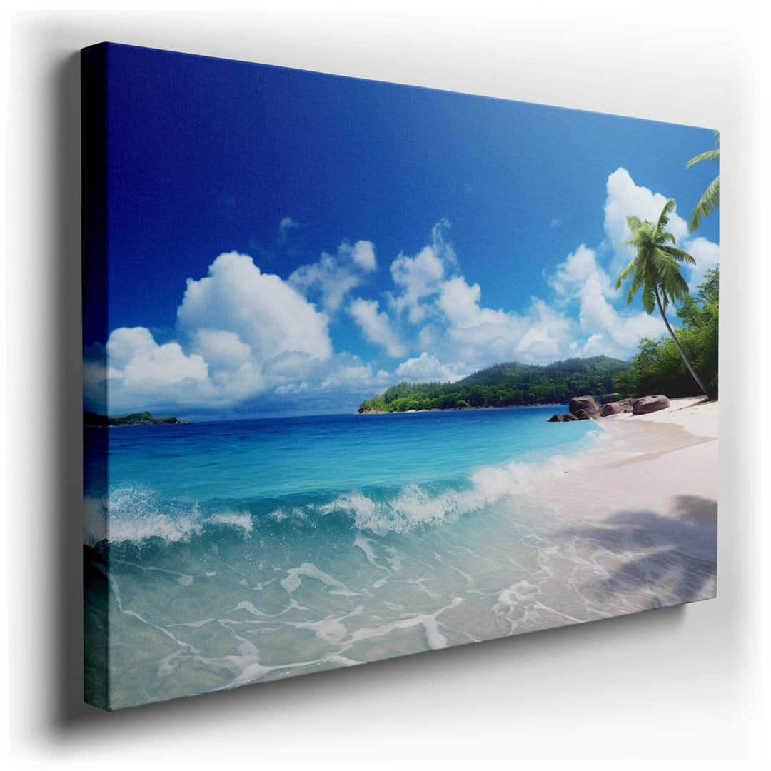canvas print on wrapped canvas for wall decor – This wall art is a captivating portrayal of a serene tropical paradise, masterfully capturing the essence of tranquility...